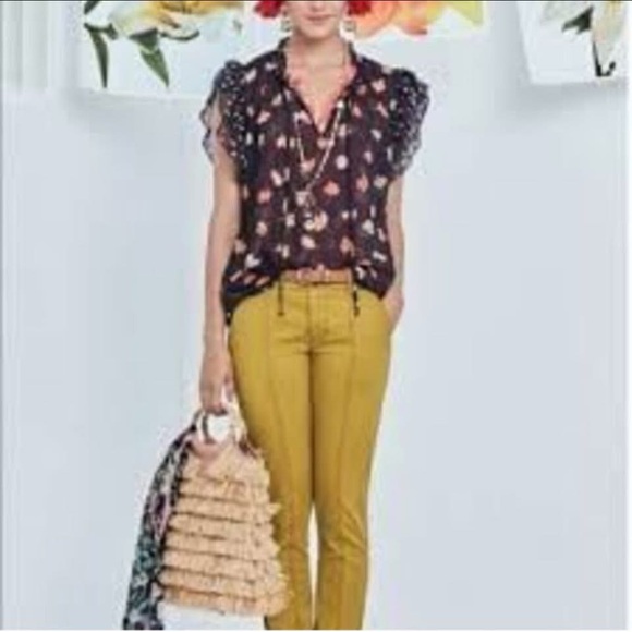 Cabi #5522 spring navy orange coral flowers poppies. Medium - Picture 3 of 4